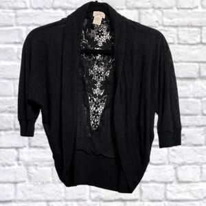 Black Crochet Back Half-Sleeve Cardigan